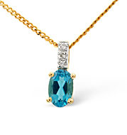 Blue Topaz and 0.02CT Diamond Pendant 9K Yellow Gold