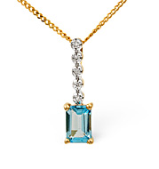 Blue Topaz and 0.03CT Diamond Pendant 9K Yellow Gold