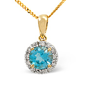 Blue Topaz and 0.10CT Diamond Pendant 9K Yellow Gold