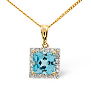 Blue Topaz and 0.17CT Diamond Pendant 9K Yellow Gold