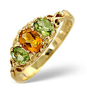 Golden Citrine and Peridot Ring 9K Yellow Gold