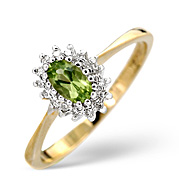 Peridot and 0.05CT Diamond Ring 9K Yellow Gold