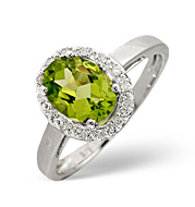 Peridot and 0.07CT Diamond Ring 9K White Gold