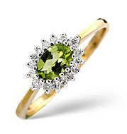 Peridot and 0.14CT Diamond Ring 9K Yellow Gold