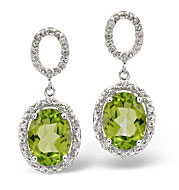 Peridot and 0.18CT Diamond Earrings 9K White Gold