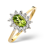 Peridot and 0.18CT Diamond Ring 9K Yellow Gold