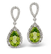 Peridot and 0.21CT Diamond Earrings 9K White Gold