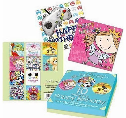 10 x Childrens Kids Girls & Boys Luxury Birthday Cards Pirate Fairy Football