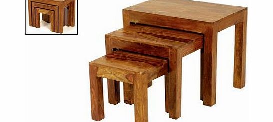 Cube Sheesham Nest of Tables Set of 3- Jali Thakat Nest of Tables Contemporary Taj Nest of Tables-Living Room Furniture