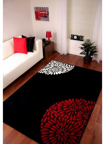 EXTRA LARGE MODERN BLACK RED & IVORY PLAIN RUG SHIRAZ