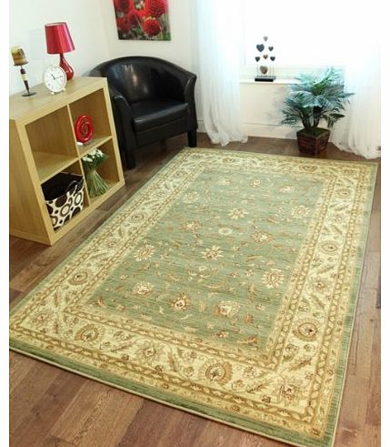 Green Traditional Flowery Living Room Rug 7709-Moss Westbury - 110 cm x 160 cm (37`` x 53``)