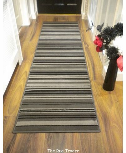 Modern Stripe Rug Grey Black Hall Runner 60cm x 220cm