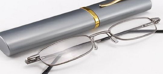 Lightweight Men Women Read Book Map Menu Gunmetal Reading Glasses Spectacles Portable Aluminum Eyeglasses Case +2.00