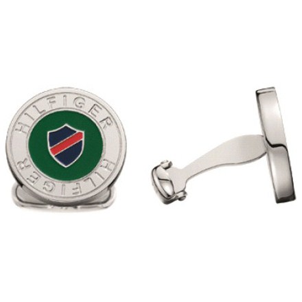 Tommy Hilfiger Steel and Green Shield Cufflinks