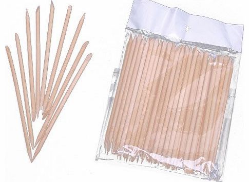 100pcs Nail Art Design Orange Wood Stick Cuticle Pusher Remover Manicure Care