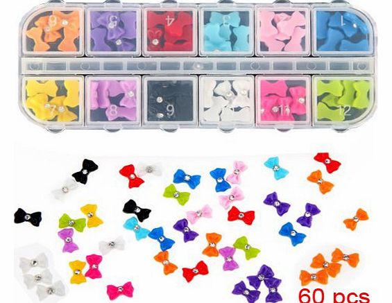 TOOGOO(R) 60Pcs Acrylic 3D Rhinstone Nail Art Glitter Bows / In Box /