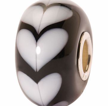 Heart Glass Bead, White/Black