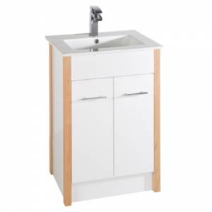 600mm Bathroom White Gloss Vanity Unit Ceramic