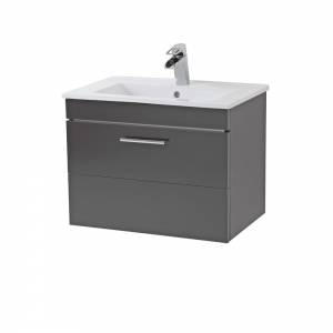 Grey 600mm Wall Mounted 1 Drawer Vanity Unit