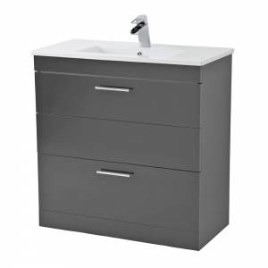 Grey 800mm Floor Mounted 2 Drawer Vanity Unit