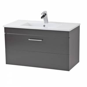 Grey 800mm Wall Mounted 1 Drawer Vanity Unit