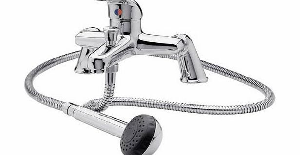 Modern Chrome Deck Mounted Bathroom Single Lever Bath Shower Mixer Kit Tap including Handset Wall Bracket