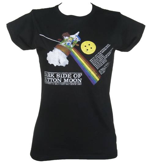 Ladies Black Dark Side Of The Button Moon T-Shirt