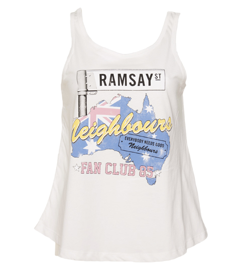 Ladies White Neighbours Fan Club 85 Swing Vest