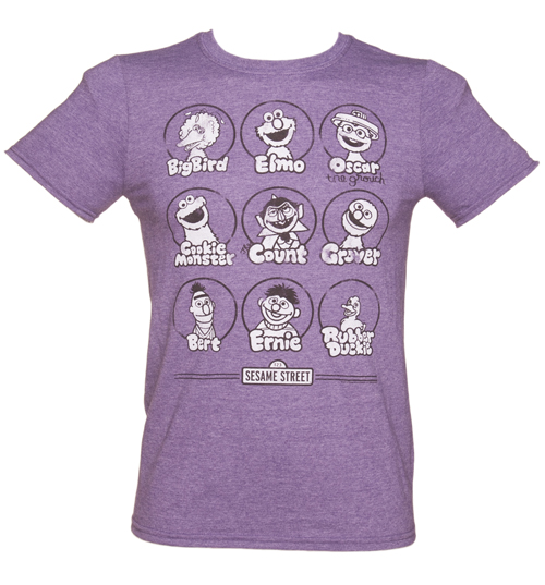 Mens Heather Purple Sesame Street