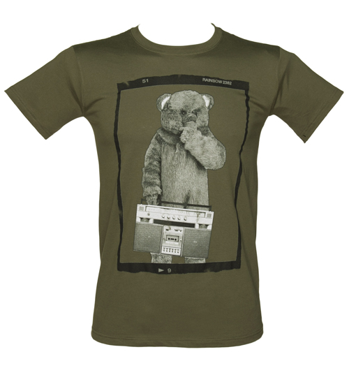 Mens Khaki Boombox Bungle Rainbow T-Shirt