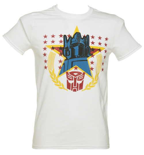 Mens White Transformers Optimus Prime Stars