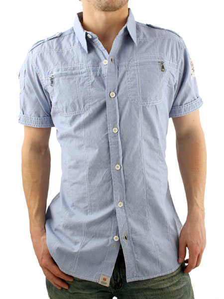 Blue/White Short Sleeved Biker Shirt