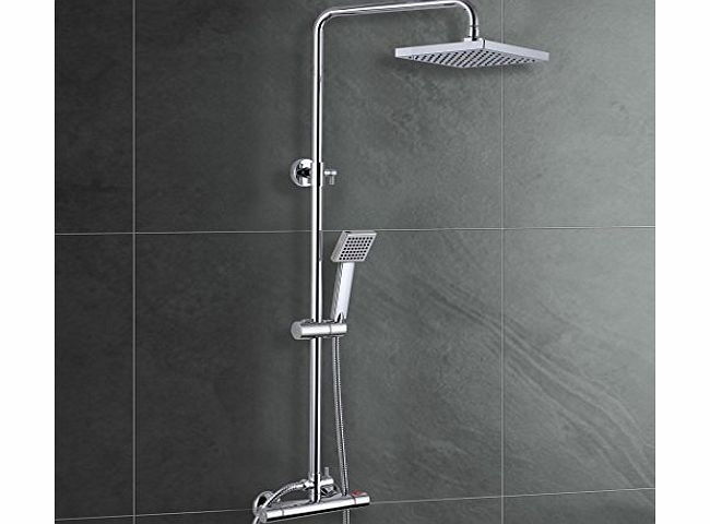 SQUARE THERMOSTATIC DUAL CONTROL MODERN RISER SLIDER SHOWER MIXER TAP HANDSET