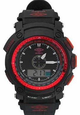 Mens Black and Red Ana Digi Watch