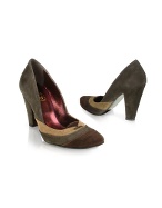 Tricolor Brown Suede Pump Shoes