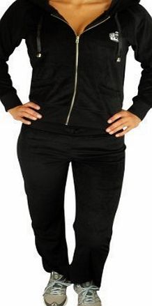 Ladies Womens Sexy Full Velour Tracksuit Jogging Hoody Suit Diamante Crown 12