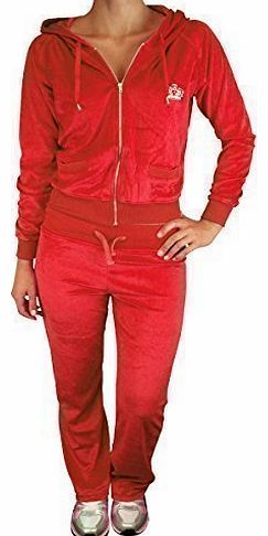 Ladies Womens Sexy Full Velour Tracksuit Jogging Hoody Suit Diamante Crown 16