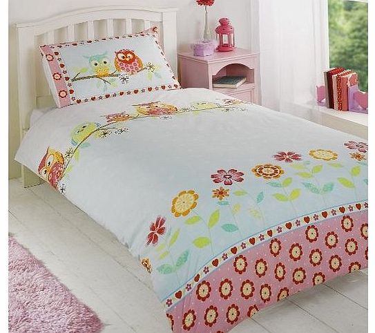 OWLS HOOT GIRLS REVERSIBLE DOUBLE BED DUVET COVER QUILT LINEN BEDDING SET FLORAL