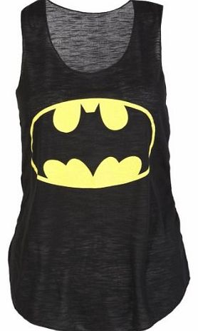 Womens Ladies Racer Back Superman Batman Logo Print Contrast Stretch Vest Top (S/M-UK8/10, Batman Black)