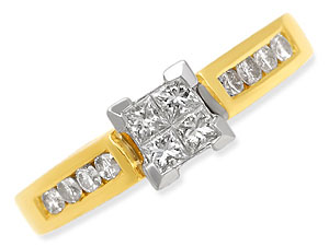 `Four square Princess cut diamonds form the centrepiece, with four channel set diamonds on the shoul