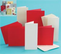 Pack of 20 red and cream blank cards with envelopes in 2 sizes: 12.2cm (4¾&quote;) square