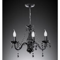 Elegant black chandelier with barley twist glass arms delicately trimmed with glass droplets and bea