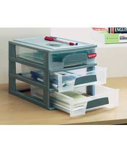 Desktop storage.Clear drawers black frame.Plastic (polypropylene)Size (H)23.8, (W)19, (D)25.5cm.Weig