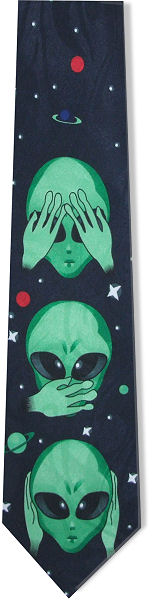 3 Large Alien Heads Navy Tie