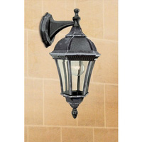 IP44 rated outdoor wall light cast aluminium black silver finish with clear glass diffusers. Height 