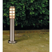 Modern stainless steel outdoor bollard fitting with polycarbonated vandal resistant diffuser. This f