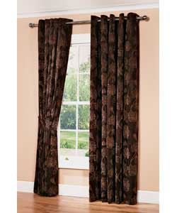 90 x 72 Damask Flock Chocolate Suede Curtains