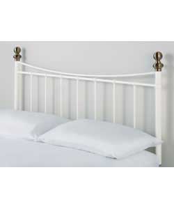 White powder coated metal headboard with brass effect finials.Adjustable struts.Size (W)143.5,