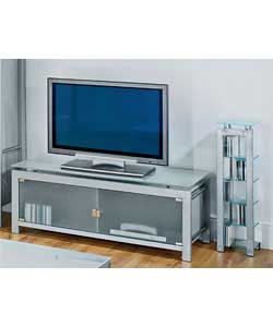 Size of unit (H)45.5, (W)120, (D)45cm.Size of CD Rack (H)80, (W)22, (D)18cm.Silver finish, chrome an