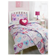 Unbranded Bedcrest Printed Girls Heart Duvet Set Single